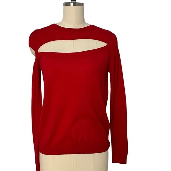 Michelle Mason Red Merino Wool Asymmetrical Cut Out Sweater | Size S - Picture 4 of 10